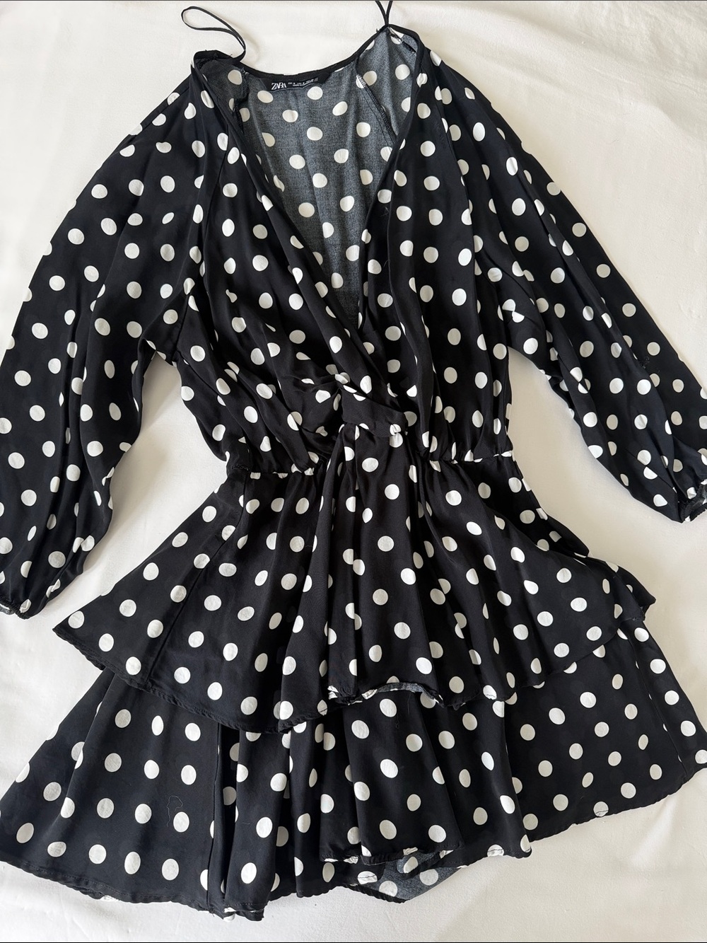 ZARA Black with White Polka Dot Dress S